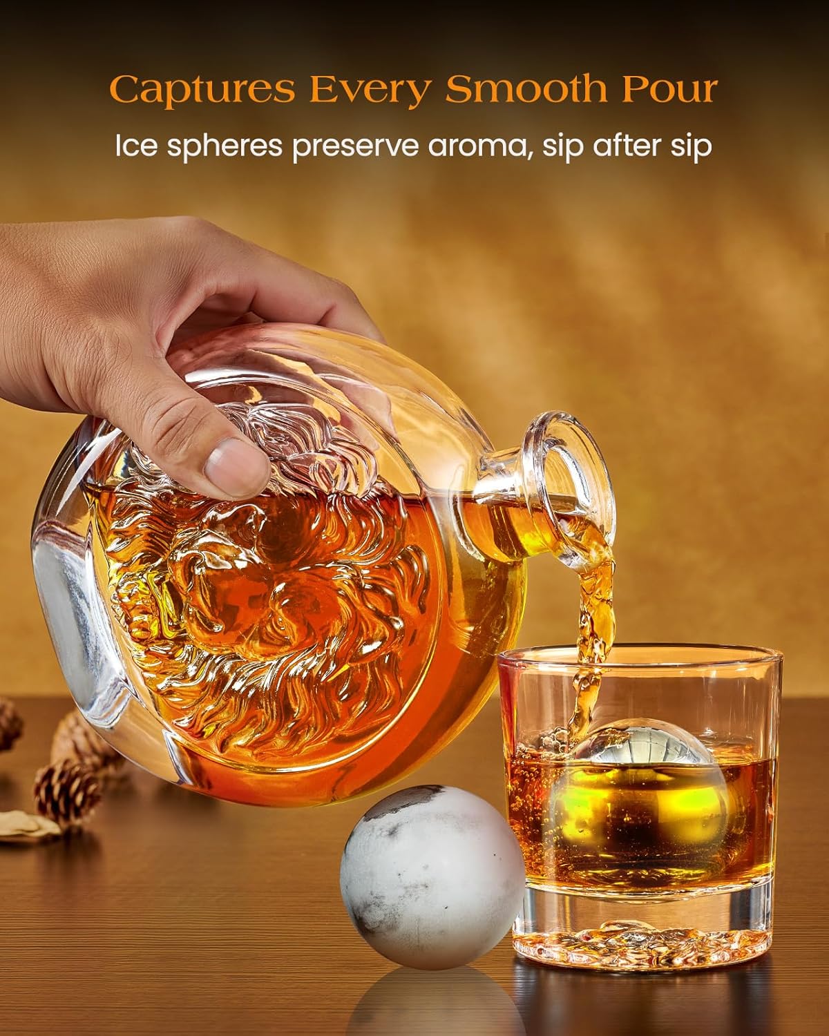 Kollea Engraved Lion Whiskey Decanter Set
